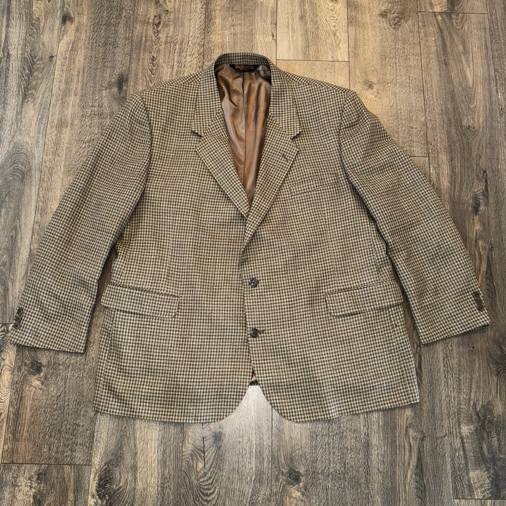 Botany 500 Mens 50R Checkered Pattern Sport Coat Blazer Brow Old Money USA Made